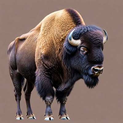 Majestic Bison Standing on Brown Background
