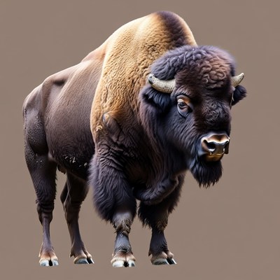 Majestic Bison Standing on Brown Background