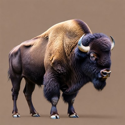 Majestic Bison Standing on Brown Background