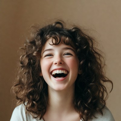 Girl laughing with curly hair