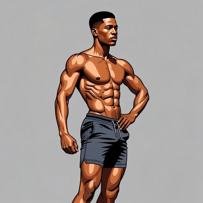 Muscular African-American man in shorts