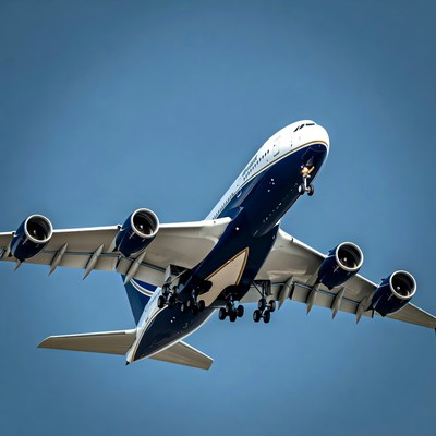 Airbus A380 airplane flying upward