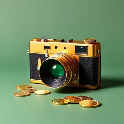 Gold Vintage Camera with Coins