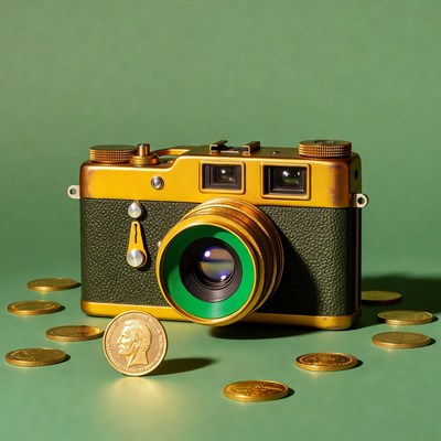 Vintage Gold Camera with Coins