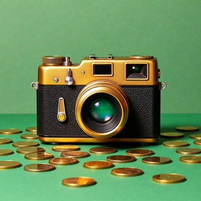 Vintage Gold Camera with Coins