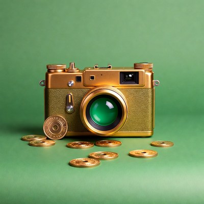 Gold Vintage Camera with Coins