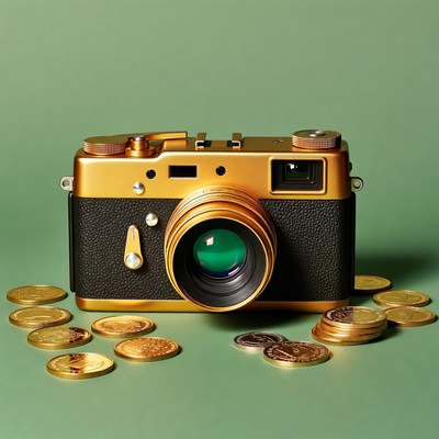 Gold Vintage Camera with Coins