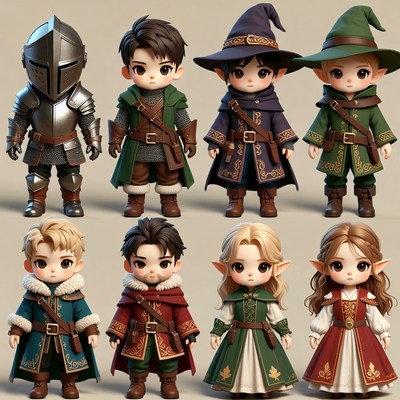 Chibi Fantasy Knights Elves Group