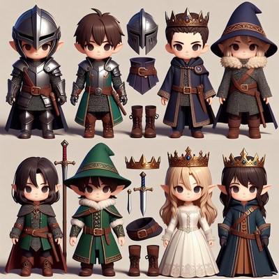 Chibi Fantasy Knights Elves Royalty Illustration