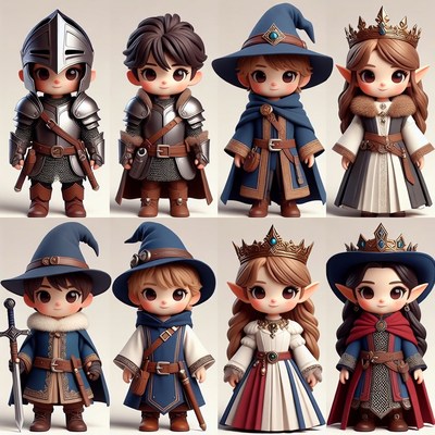 Chibi Fantasy Knights Wizards Queen Illustration