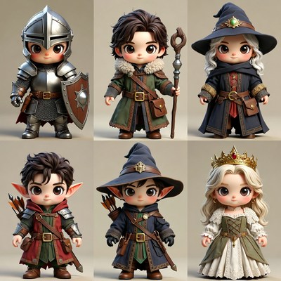 Chibi Fantasy Characters Illustration