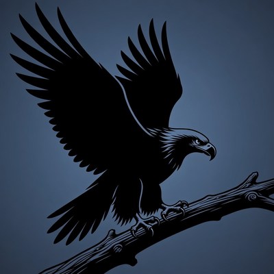 Eagle perched on branch silhouette