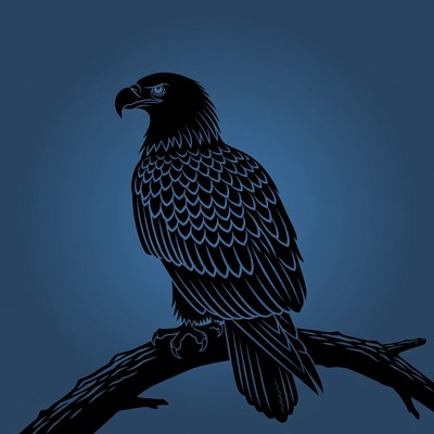 Black silhouette eagle on branch