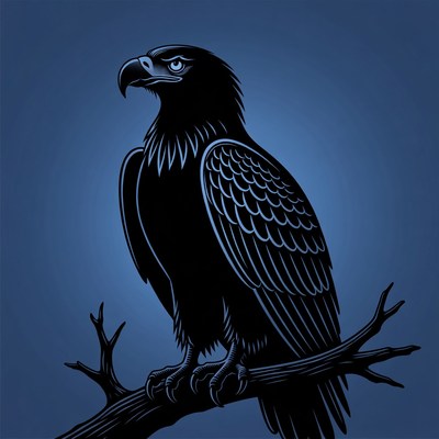 Black silhouette eagle on branch