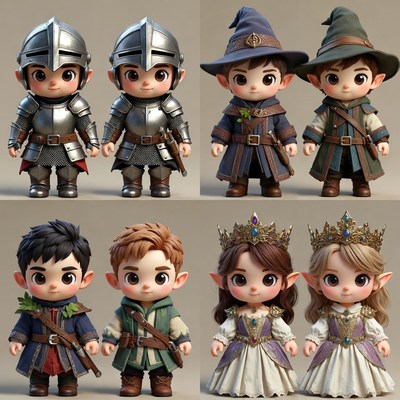 Chibi Knights Wizards Princesses Illustration