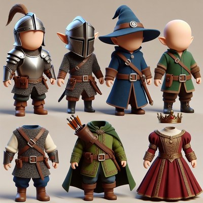 Chibi Fantasy Character Costumes Illustration