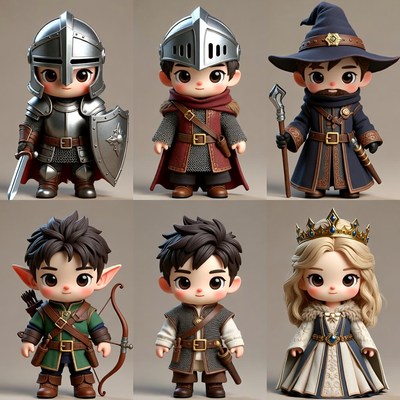 Fantasy Chibi Knight Elf Wizard Princess Figures