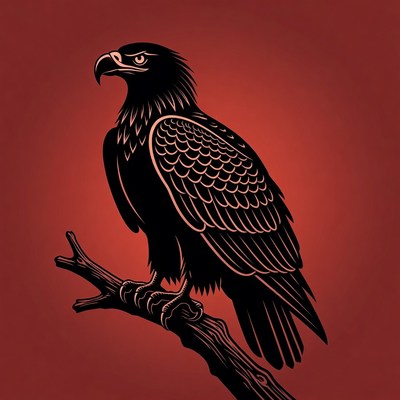 Eagle perched on branch silhouette