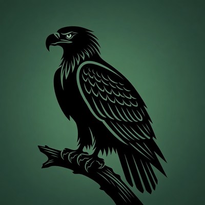 Black Eagle Perched on Branch Silhouette