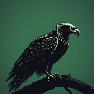 Black Eagle Perched on Branch