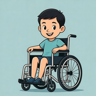 Asian boy in wheelchair illustration