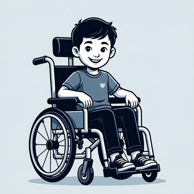 Asian boy in wheelchair illustration