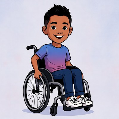 Asian boy in wheelchair illustration