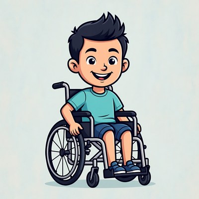 Happy Asian boy in wheelchair illustration