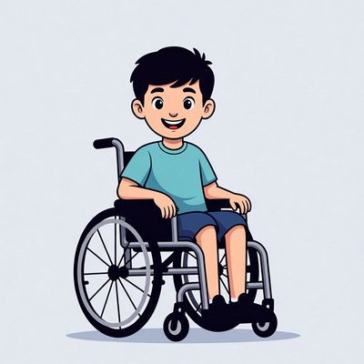 Asian boy in wheelchair illustration
