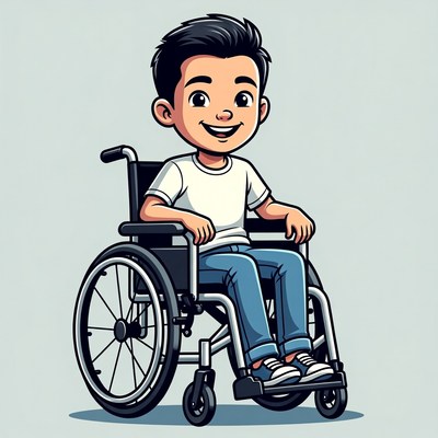 Asian boy in wheelchair illustration