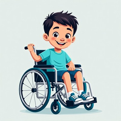 Happy Asian boy in wheelchair