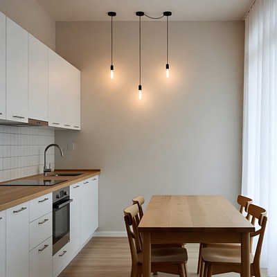Modern White Kitchen with Pendant Lights