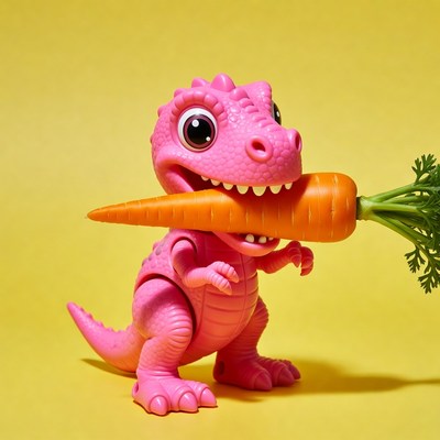 Pink T-Rex Eating Carrot