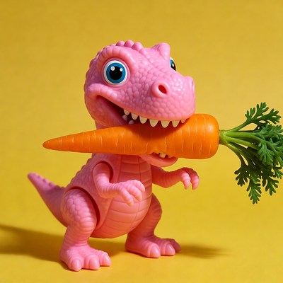 Pink T-Rex Toy Eating Carrot