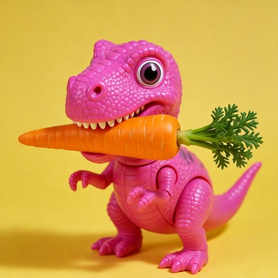 Pink T-Rex Toy Eating Carrot