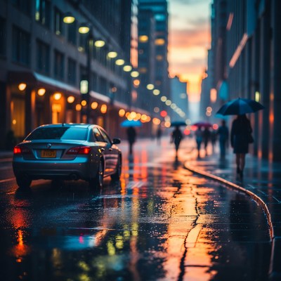 Rainy New York City Street Sunset