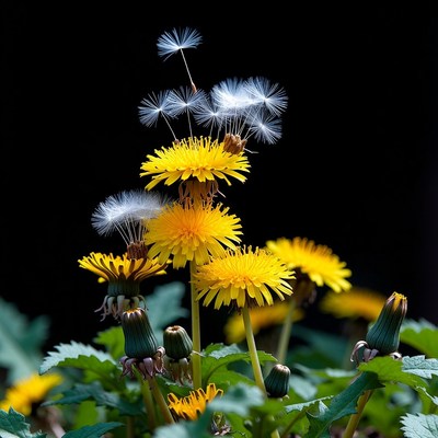 Dandelion flowers with seeds