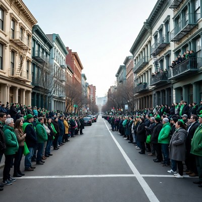 Crowd in green St. Patrick's Day parade