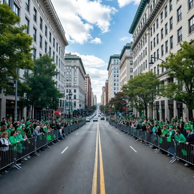 Crowd in green cheering St. Patrick's Day parade