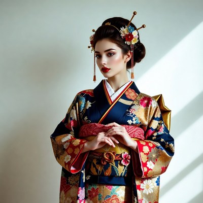 Asian woman in colorful kimono