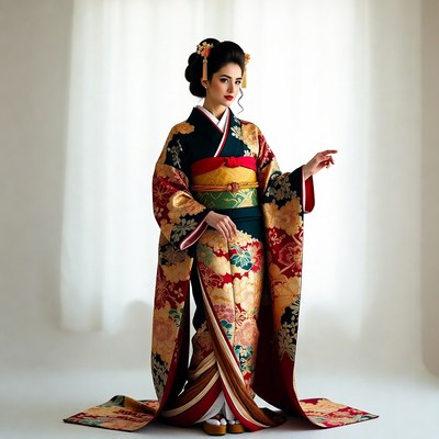 Japanese woman in colorful kimono
