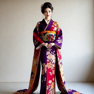 Asian woman in colorful kimono