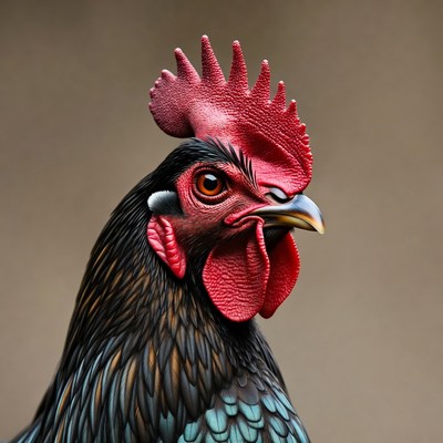 Black Rooster with Red Comb