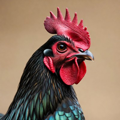 Black rooster with red comb