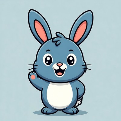 Cartoon blue bunny waving