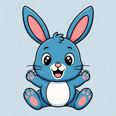 Cute blue cartoon bunny smiling