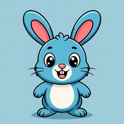 Cute blue cartoon bunny smiling
