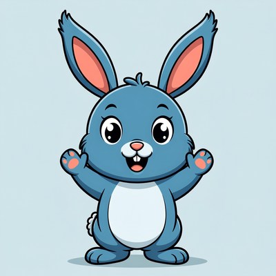 Cute blue bunny waving happily
