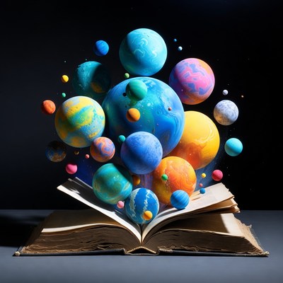 Open Book with Floating Planets