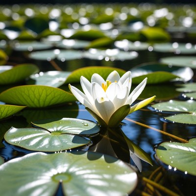 White Water Lily in Pond